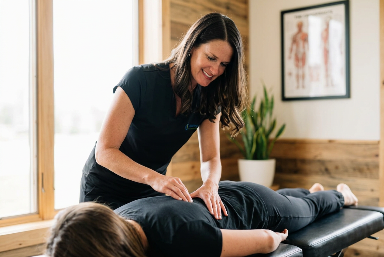 Dr. Lauren Richards adjusting a patient in Wayland